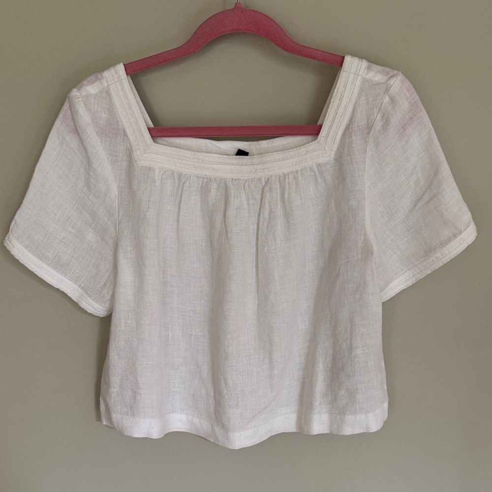 Women's White Square Neck Linen Top
